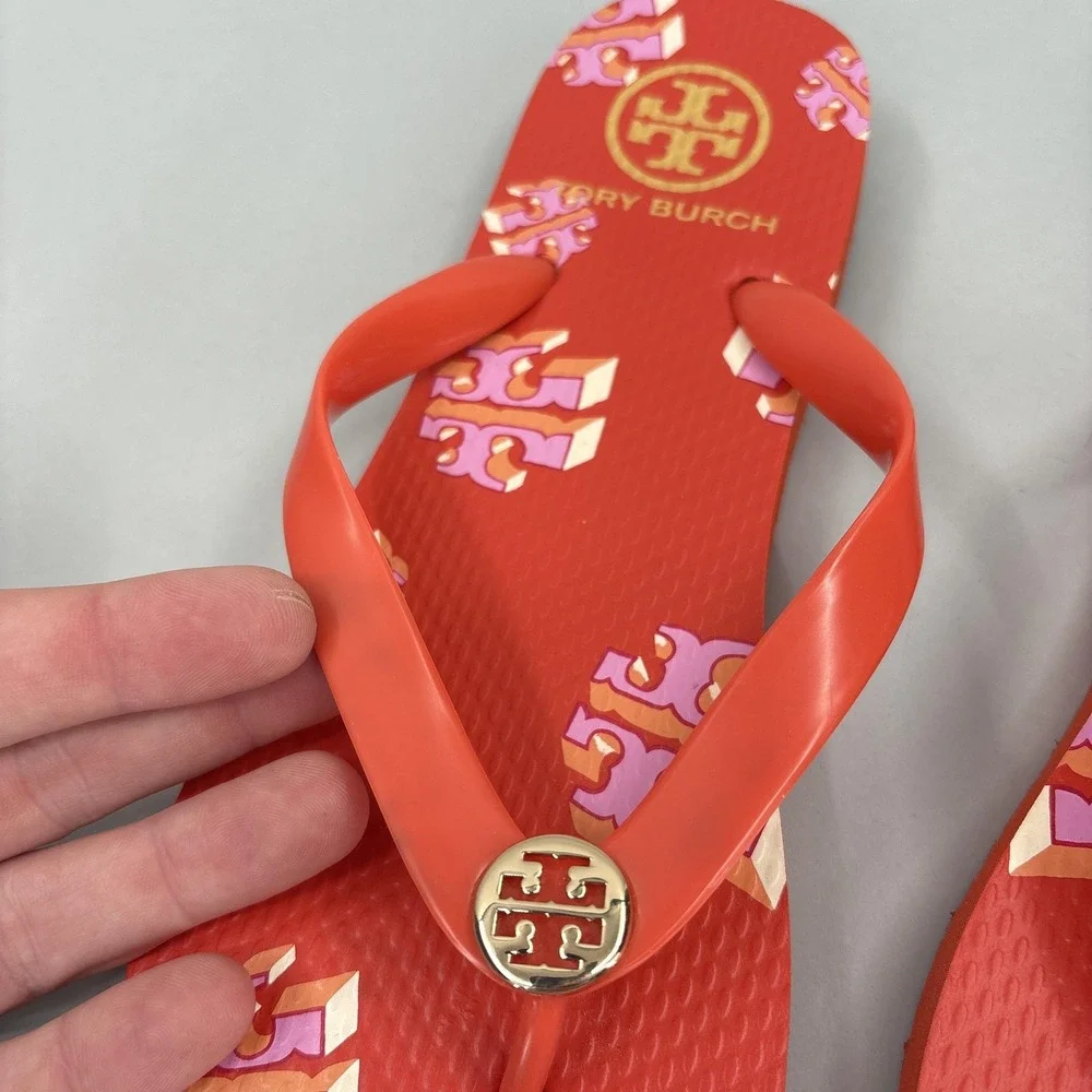 Tory Burch Clutch Bag Sandals Womens Size 8 Red Nylon Logo Beach Wristlet Set